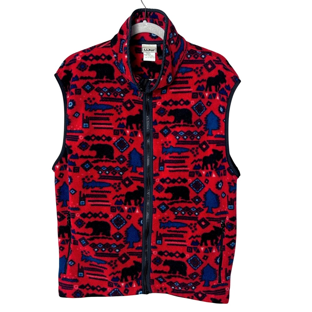 VTG LL Bean Fleece Vest Mens Large Country Mountains Bear Lodge USA Gorpcore